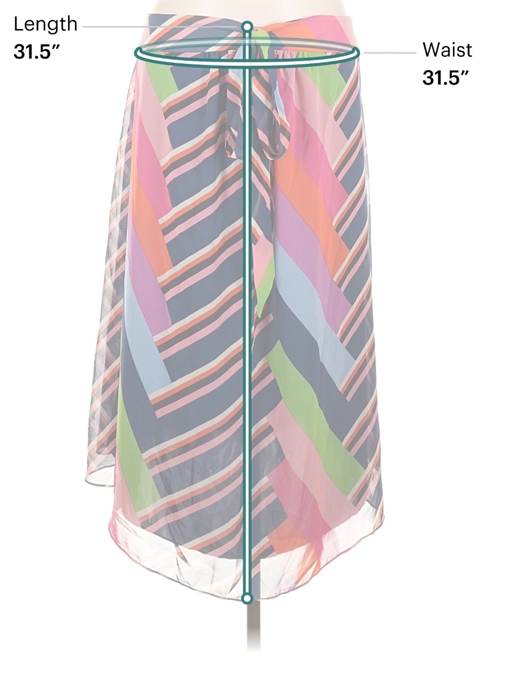 Trina Turk Navy Multicolor Diagonal Tie-Waist High-Low Skirt - Picture 3 of 5
